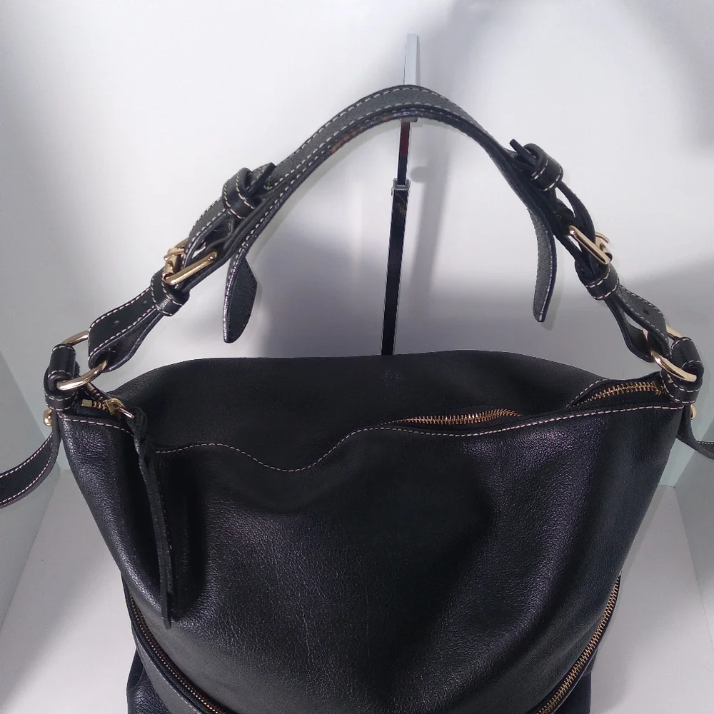 DOONEY & BOURKE DILLEN Black Pebbled Leather Large Hobo Bag